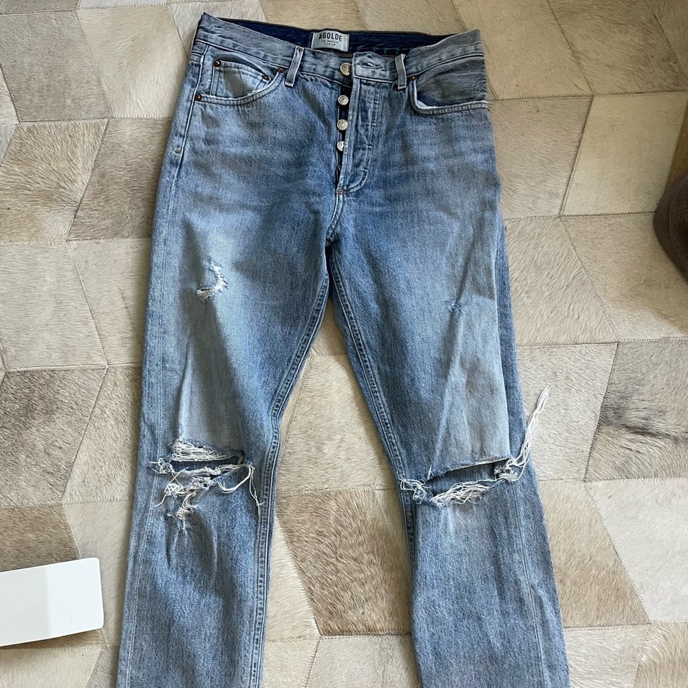 AGOLDE destroyed light wash denim/jeans